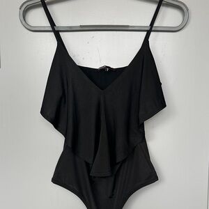 Black Deep V Ruffled Bodysuit
